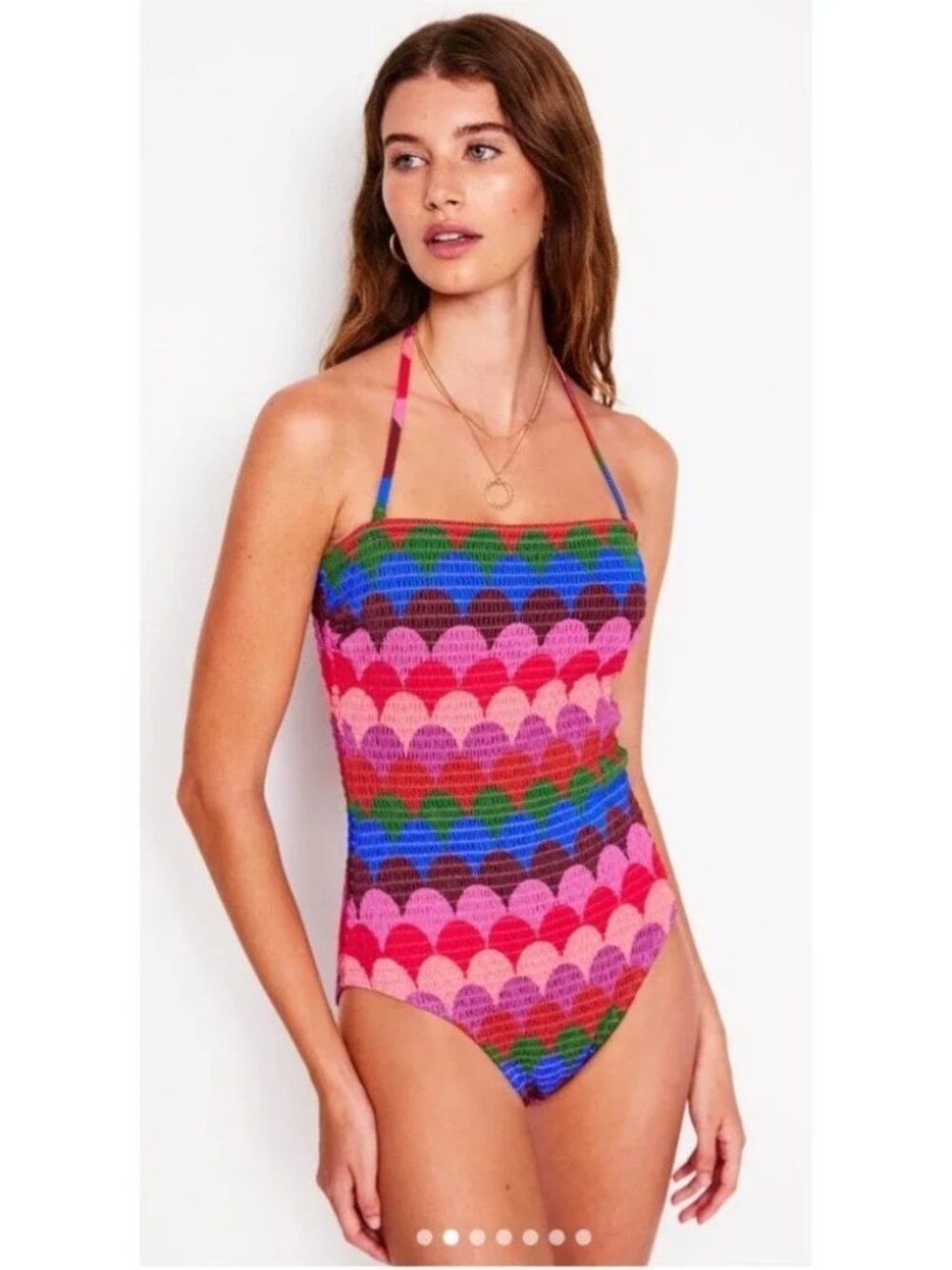Boden Milos Smocked Swimsuit Scallop Stripe Bandeau One Piece NWT 14